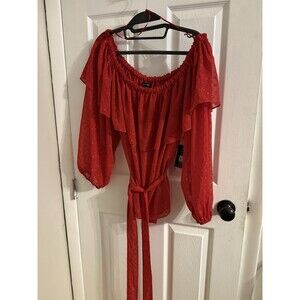 International Concepts INC Red Off Shoulder Polka Dot Shimmering Blouse Size XL